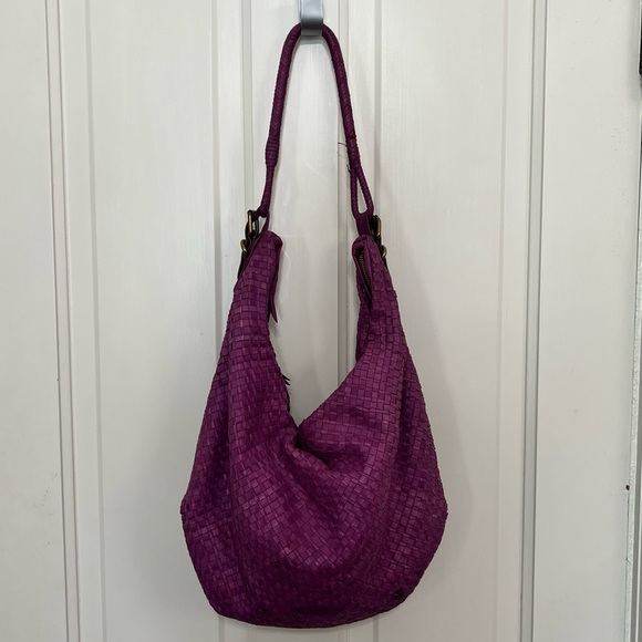 Purple woven leather hobo shoulder bag Elliott Lucca eggplant BV Intrecciato - Picture 4 of 12